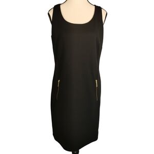 Michael Kors Black Gold Zip Sheath Dress Sleeveless Mini Size M